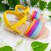 Sandália Infantil de Velcro Couro Legítimo Amarelo Com Tiras Coloridas Euro Baby
