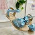 Sandália Infantil de Velcro Couro Legítimo Azul Metalizada com Laço Euro Baby