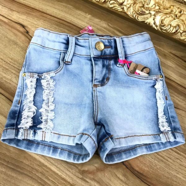 Shorts Infantil Jeans Basic com Detalhe Desfiado Meni Kids