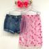 Shorts Saia Infantil Jeans Com Sobreposição Tule Rosa Com Estrelas Animê
