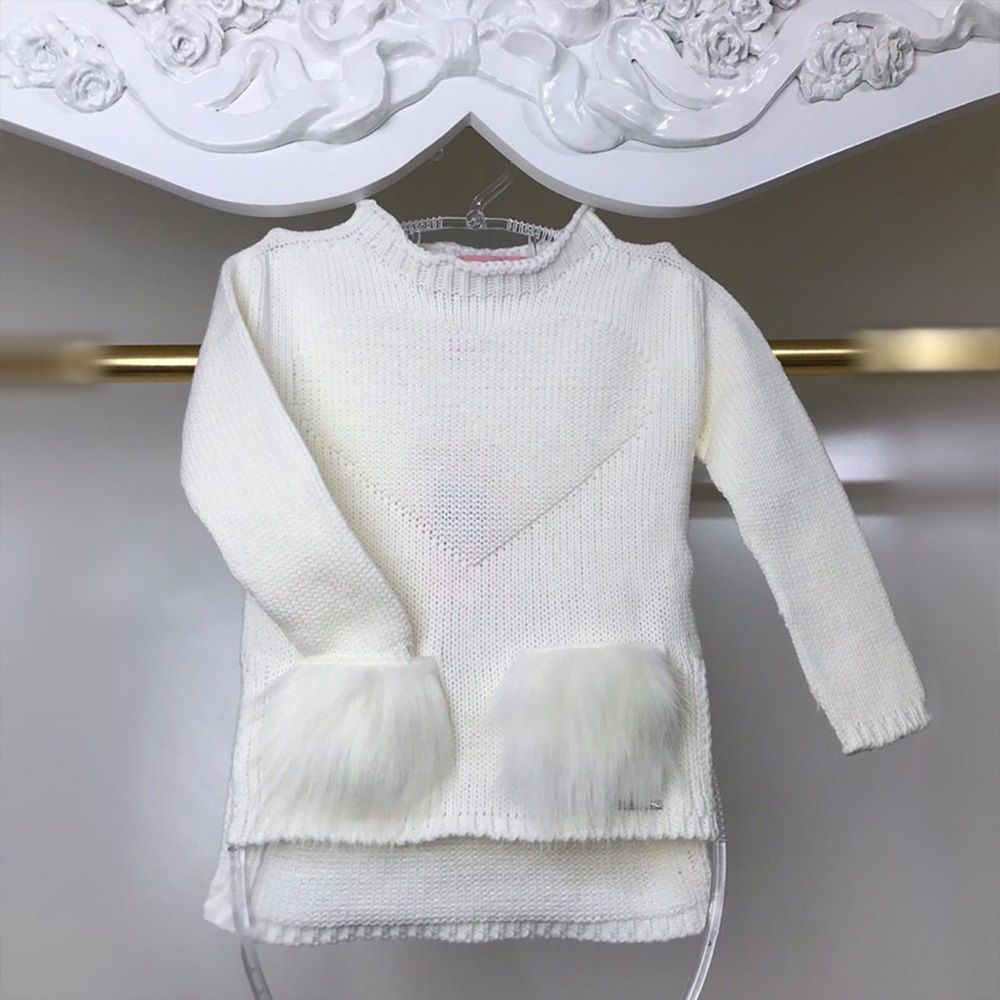 Suéter Infantil de Tricot Com Plumas Off White Pituchinhus