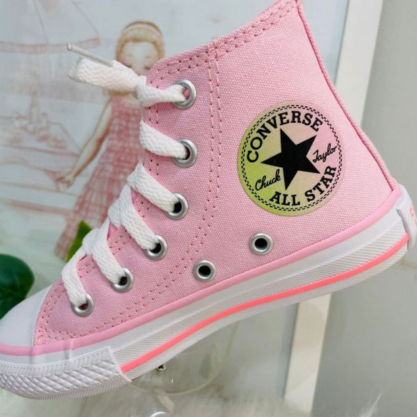 Tênis Infantil Converse All Star Cano Alto Rosa com Glitter na EuroBabyKids