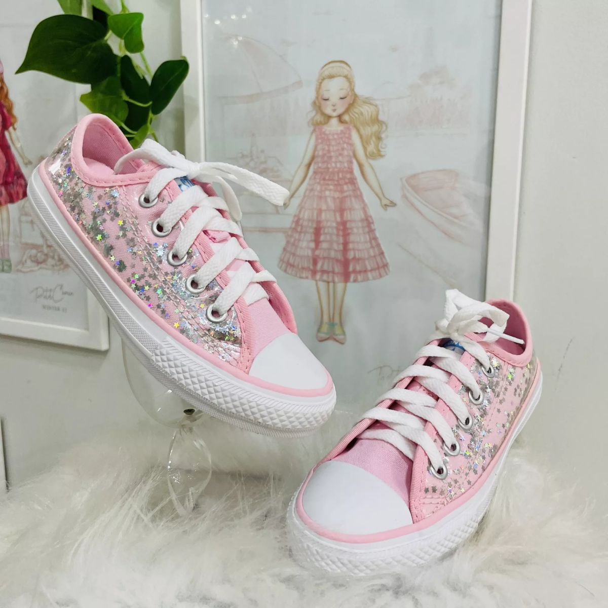 Tênis Infantil Converse All-Star Rosa Claro com Glitter