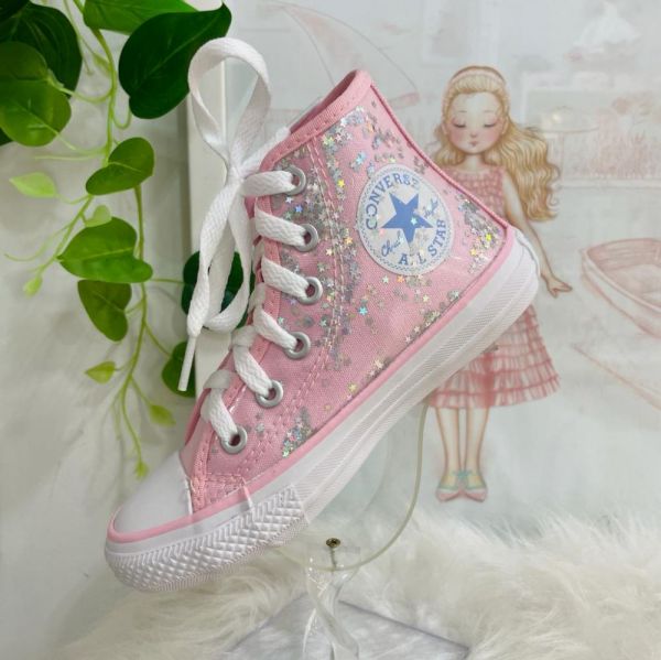 Tênis Infantil Converse All Star Rosa com Glitter e Velcro na EuroBabyKids
