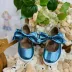 Tênis Infantil Maria Lua Slip On com Laço Boneca Azul Oceano Metalizado 