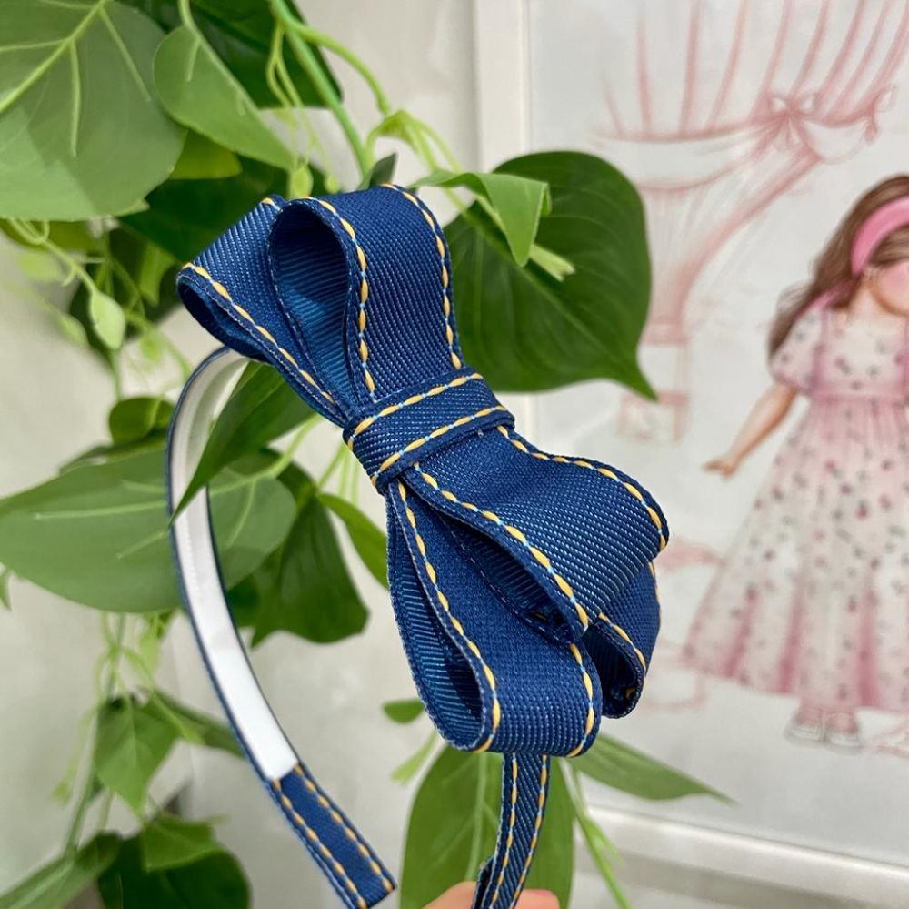 Tiara Infantil Euro Baby Jeans com Laço Azul Marinho na EuroBabyKids
