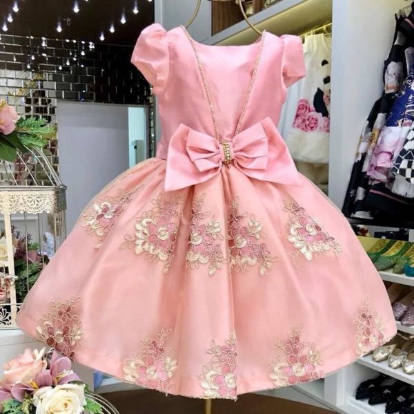 Vestido Infantil Princesa Rosa Festa Luxo