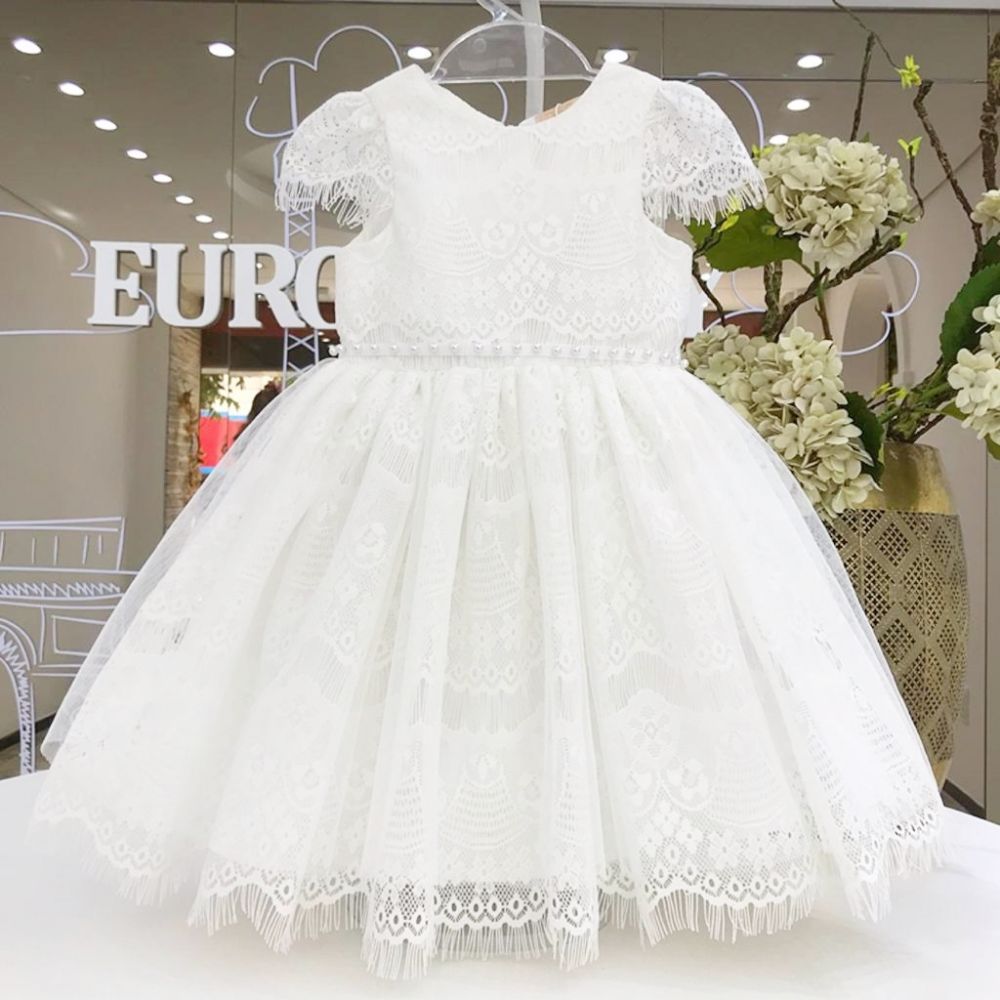 Vestido Infantil Branco Mix de Rendas Angel Princess Petit Cherie