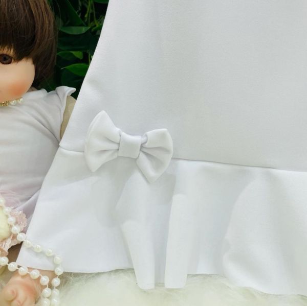 Vestido Infantil Branco Pérolas Acompanha Vestido para Boneca Yoyo