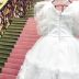 Vestido Infantil Branco Sobreposição de Tule Poá com Pérolas Princess Angel Petit Cherie