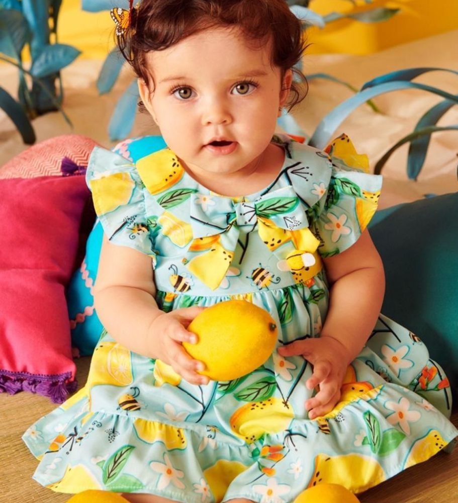 Vestido Infantil Com Calcinha Babados Estampa de Limões Summer Sweet Mon Sucré