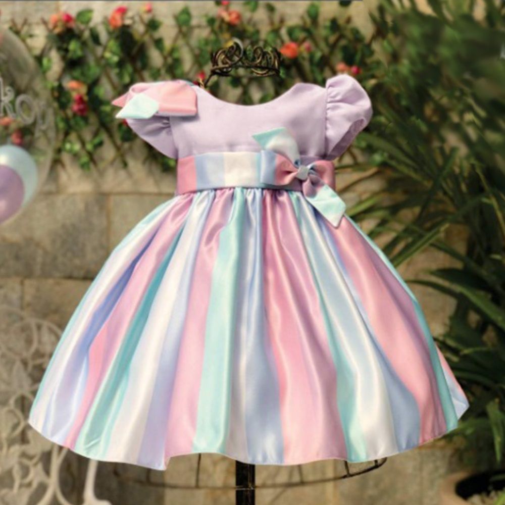 Vestido Infantil com Lacinho Listrado Candy Colors Kopela