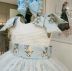 Vestido Infantil de Festa Azul Poá e Ramalhetes Bordado Off White e Laços com Saia de Tule Kopela