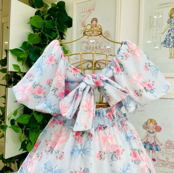 Vestido infantil floral com alças para bebês, roupas de princesa, vestido e  saia para meninas, vestido kawaii