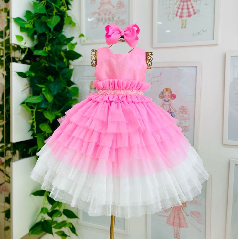 Vestido Infantil de Festa Luxo Petit Cherie Candy Flowers com Sobreposição em Tule   