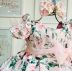 Vestido Infantil de Festa Maravilhoso Rosa Floral com Faixa de Organza e Babado nas Mangas Kopela
