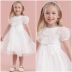 Vestido Infantil de Festa Off White com Sobreposição em Tule Texturizado com Babados Petit Cherie