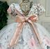 Vestido Infantil de Festa Off White Rosas com Gola Princesa e Faixa com Sobreposição em Tule Kopela