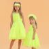 Vestido Infantil de Festa Petit Cherie Amarelo Neon Sobreposição em Tule e Faixa com Mini-paêtes 