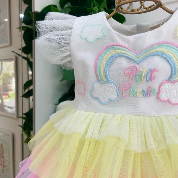 Vestido Infantil de Festa Petit Cherie Arco- Íris com Camadas em Tule Colorido