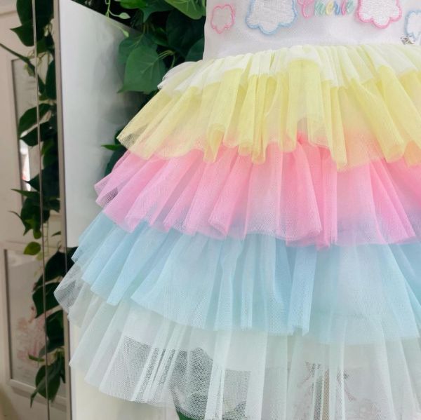 Vestido Infantil de Festa Petit Cherie Arco- Íris com Camadas em Tule Colorido