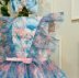 Vestido Infantil de Festa Petit Cherie Azul Tule Fundo do Mar Brilho Cinto Rosa de Strass