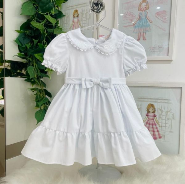 Vestido Infantil de Festa Petit Cherie Branco Bordado Celebração com Faixa