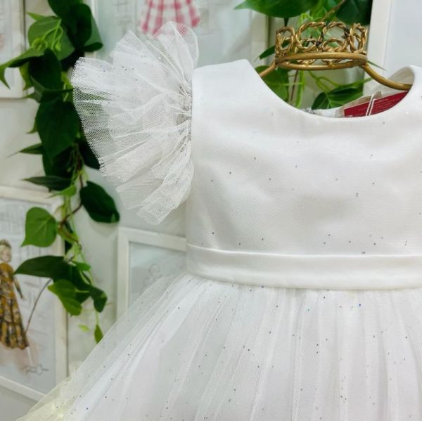 Vestido Infantil de Festa Petit Cherie Branco com Tule em Camadas Colorido Baby