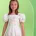 Vestido Infantil de Festa Petit Cherie Branco Mangas Bufantes Floral Faixa Paete Furta Cor