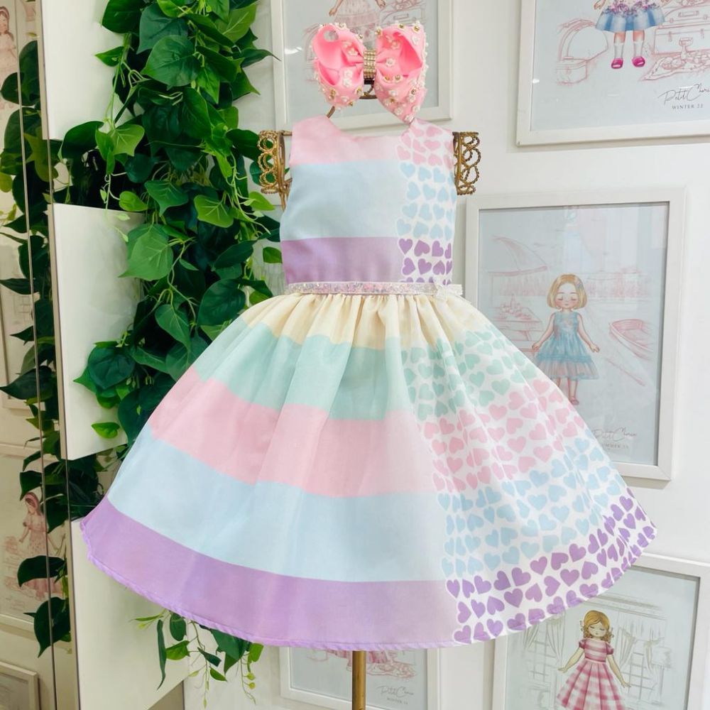 Vestido Infantil de Festa Petit Cherie Candy Colors Corações e Listras    