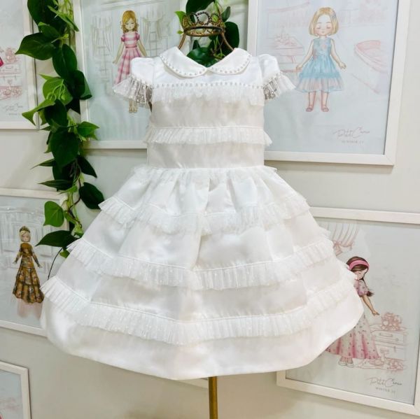 Vestido Infantil de Festa Petit Cherie Off White com Detalhes em Tule