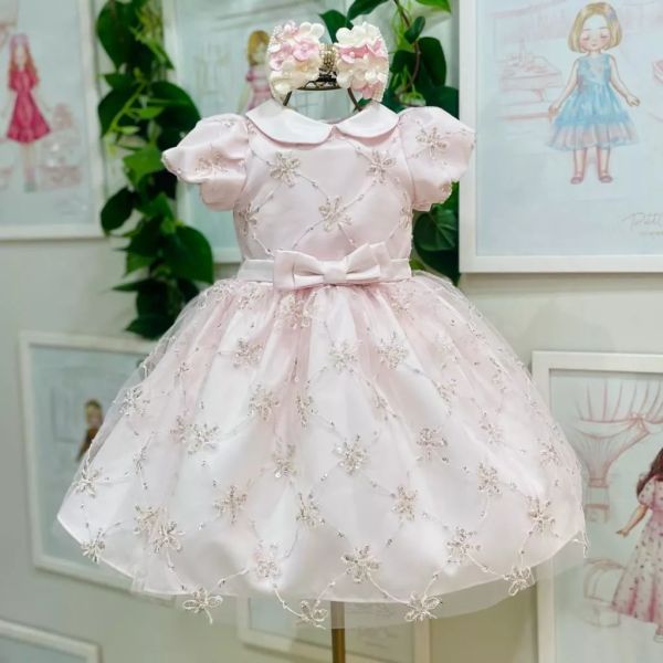 Vestido Infantil Bordado em Tule Princesa Rosa Petit Cherie na EuroBabyKids