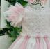 Vestido Infantil de Festa Petit Cherie Rosa e Branco Bordado Corações com Babados em Tule 