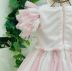 Vestido Infantil de Festa Petit Cherie Rosa e Branco Bordado Corações com Babados em Tule 