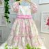 Vestido Infantil de Festa Petit Cherie Rosa Floral com Brilho Faixa Ajustável e Manga Bufante