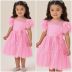 Vestido Infantil de Festa Petit Cherie Rosa Neon Sobrep. Tule Babados Laço Strass e Brilho