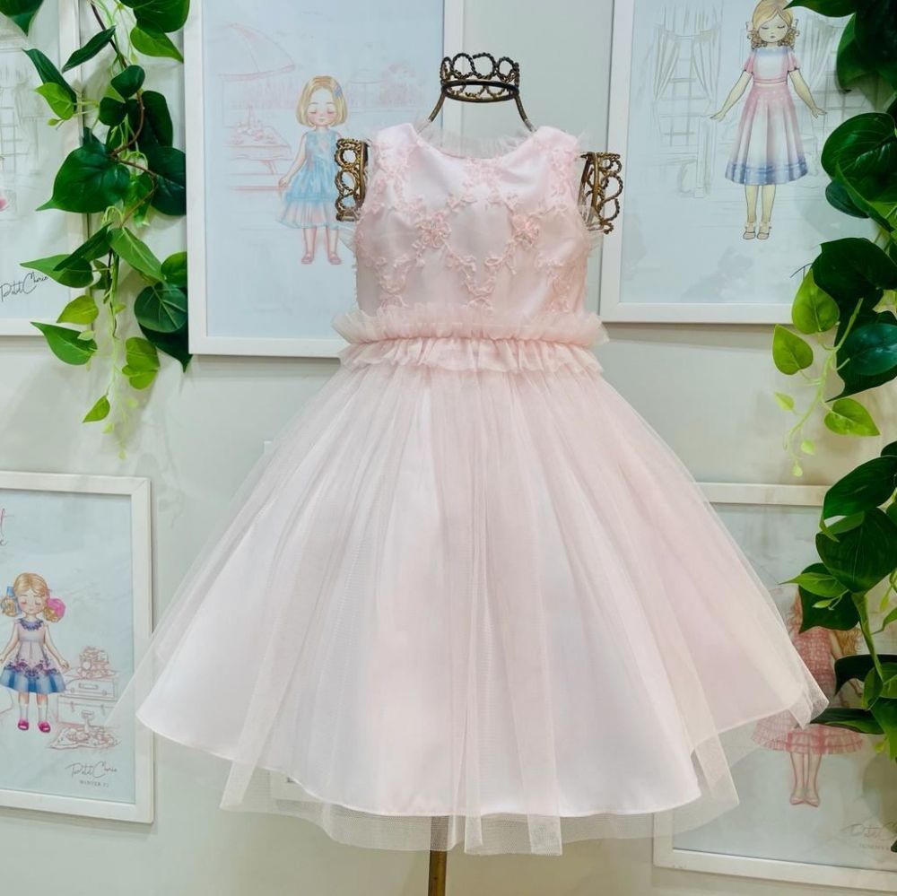 Vestido Infantil Bordado em Tule Princesa Rosa Petit Cherie na EuroBabyKids