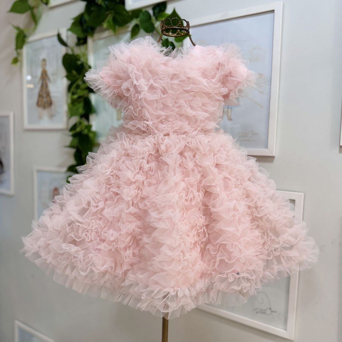 Vestido Infantil de Festa Petit Cherie Rosé Camadas Tule Cinto Pedraria