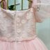 Vestido Infantil de Festa Petit Cherie Rosé Sobrep. Tule Bordado Flores Paetês Manga Bufante