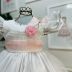 Vestido Infantil de Luxo Kopela Branco Bordado Floral Laço Três Faixas Gazar Tule