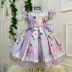 Vestido Infantil de Luxo Kopela Lilás Floral Laços Manga e Barra Gazar
