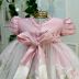 Vestido Infantil de Luxo Kopela Rosa Manga Drapeada Saia Tule Floral