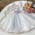 Vestido Infantil de Tule Branco com Bordado Floral Candy Flowers Petit Cherie