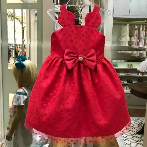 Vestido Infantil de Tule com Lacinho Minnie Inspired Vermelho Mon Sucré