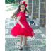 Vestido Infantil de Tule com Strass Corações Super Love Vermelho Petit Cherie