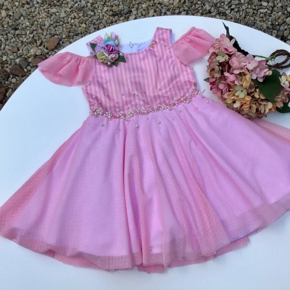 Vestido Infantil de Tule Rosa Bordado com Pedrarias Pink Dreams Luluzinha