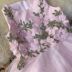 Vestido Infantil de Tule Rosa Bordado com Strass Sweet Flowers Petit Cherie