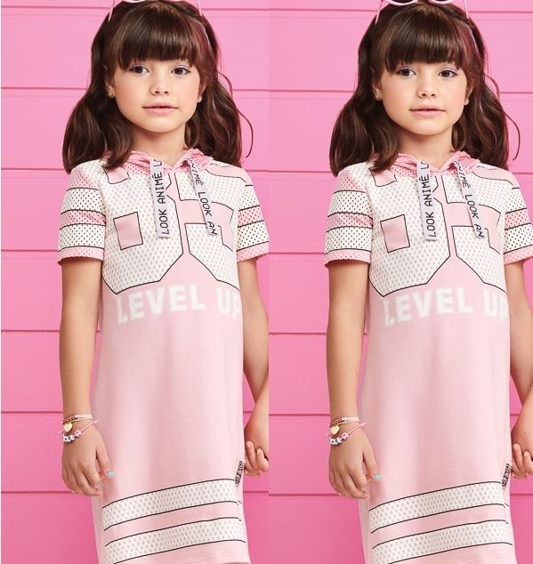 Vestido Infantil Detalhe Furinhos Com Touca Furinhos Rosa Medio Level Up Animê