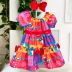 Vestido Infantil Estampado Floral Laços Vermelhos com Calcinha Mon Sucré 