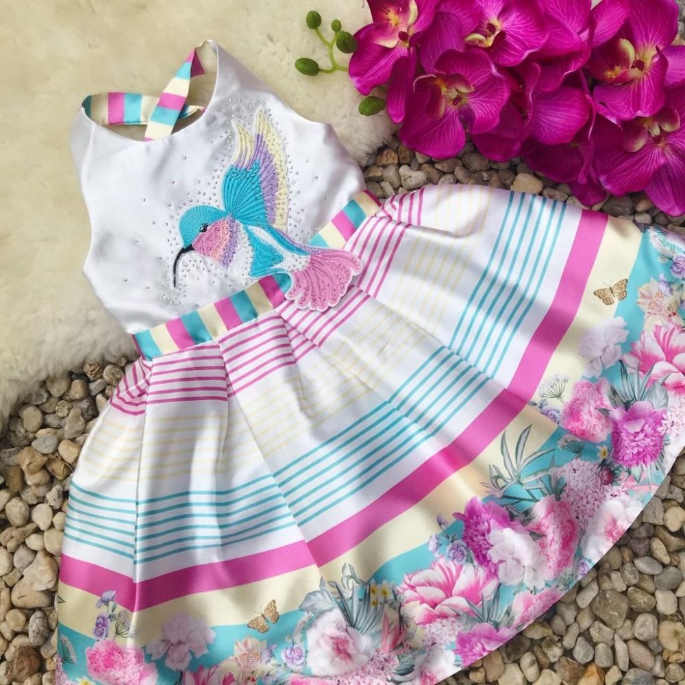 Vestido Infantil com Strass Jardim do Beija-flor Petit Cherie